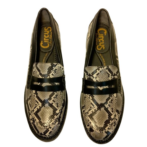 Sam Edelman Circus Desmond Loafers Women 10 M Faux Snake Skin Black Gray Slip On - Picture 5 of 16